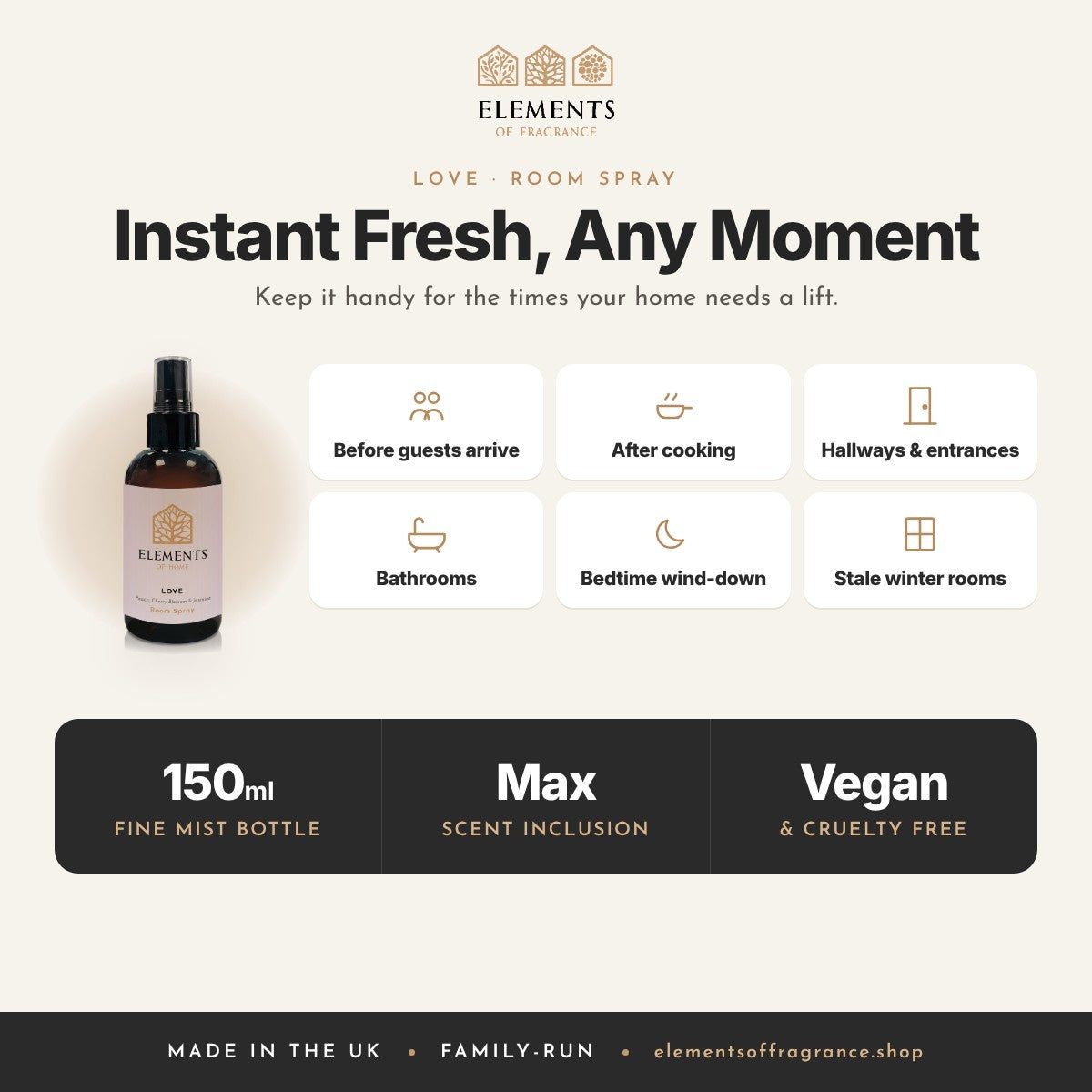 Love Room Spray: when to spray, before guests, after cooking, hallways, bathrooms and more