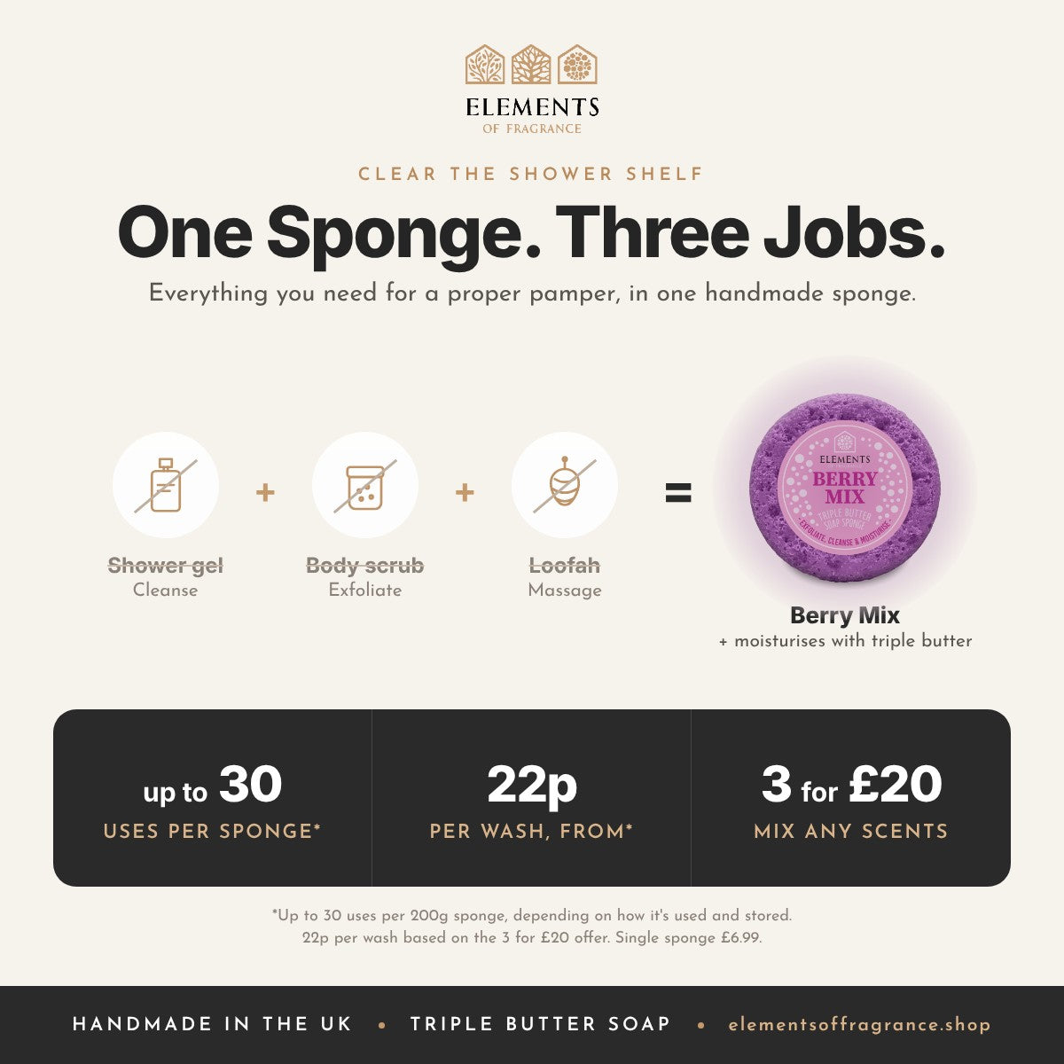 Berry Mix Soap Sponge replaces shower gel, body scrub and loofah, up to 30 uses, mix any 3 for £20