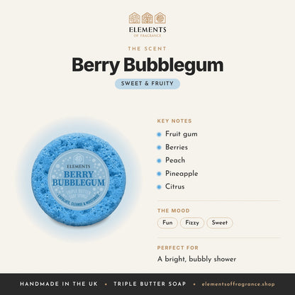 Berry Bubblegum Soap Sponge scent profile: sweet & fruity with notes of fruit gum, berries, peach, pineapple, citrus