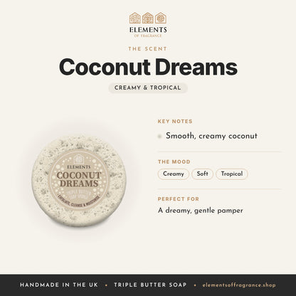 Coconut Dreams Soap Sponge scent profile: creamy & tropical with notes of smooth, creamy coconut