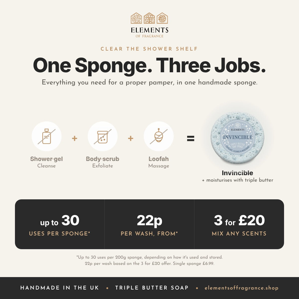 Invincible Soap Sponge replaces shower gel, body scrub and loofah, up to 30 uses, mix any 3 for £20