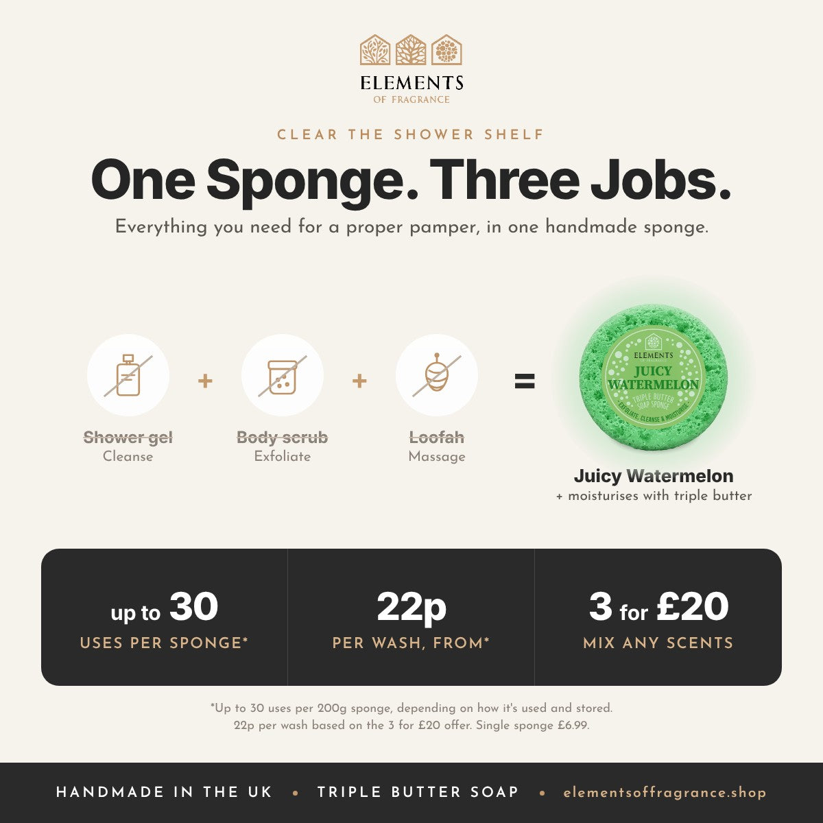 Juicy Watermelon Soap Sponge replaces shower gel, body scrub and loofah, up to 30 uses, mix any 3 for £20