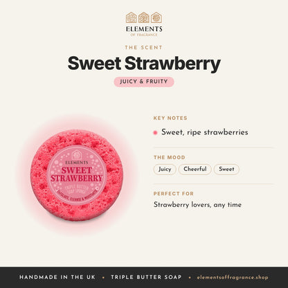 Sweet Strawberry Soap Sponge scent profile: juicy & fruity with notes of sweet, ripe strawberries
