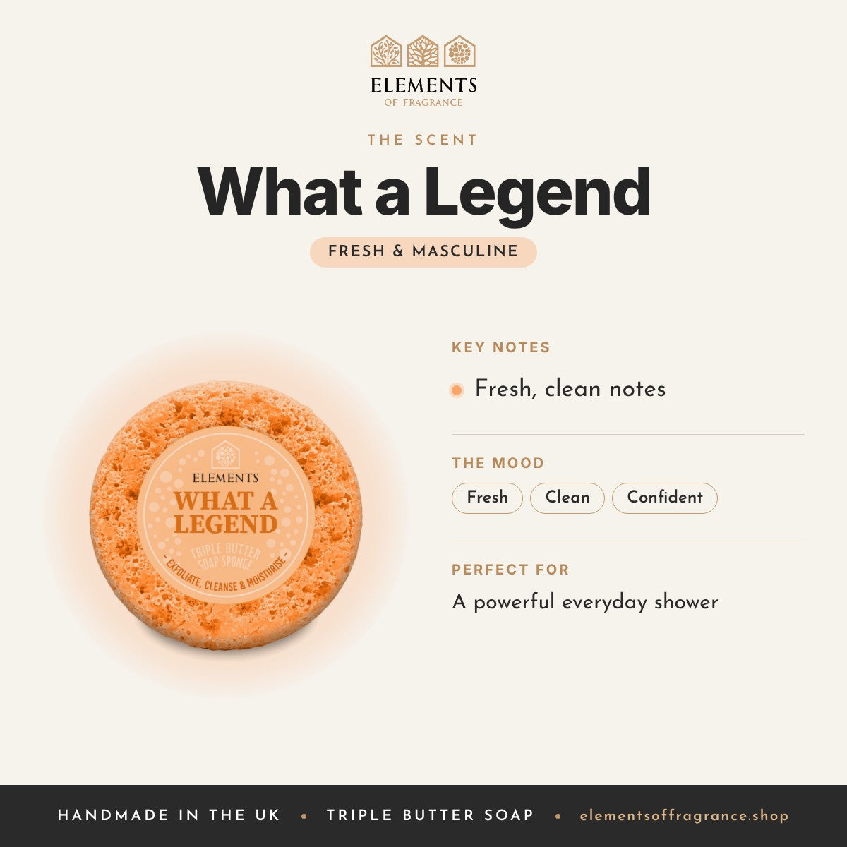 What a Legend Soap Sponge scent profile: fresh & masculine with fresh, clean notes