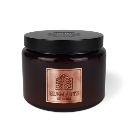 Amber Flame 413g luxury candle in an amber glass jar with copper label – Elements of Fragrance