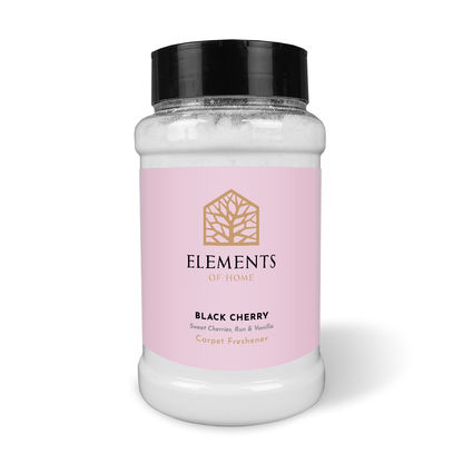 Black Cherry scented carpet sprinkles in a shaker tub – Elements of Fragrance