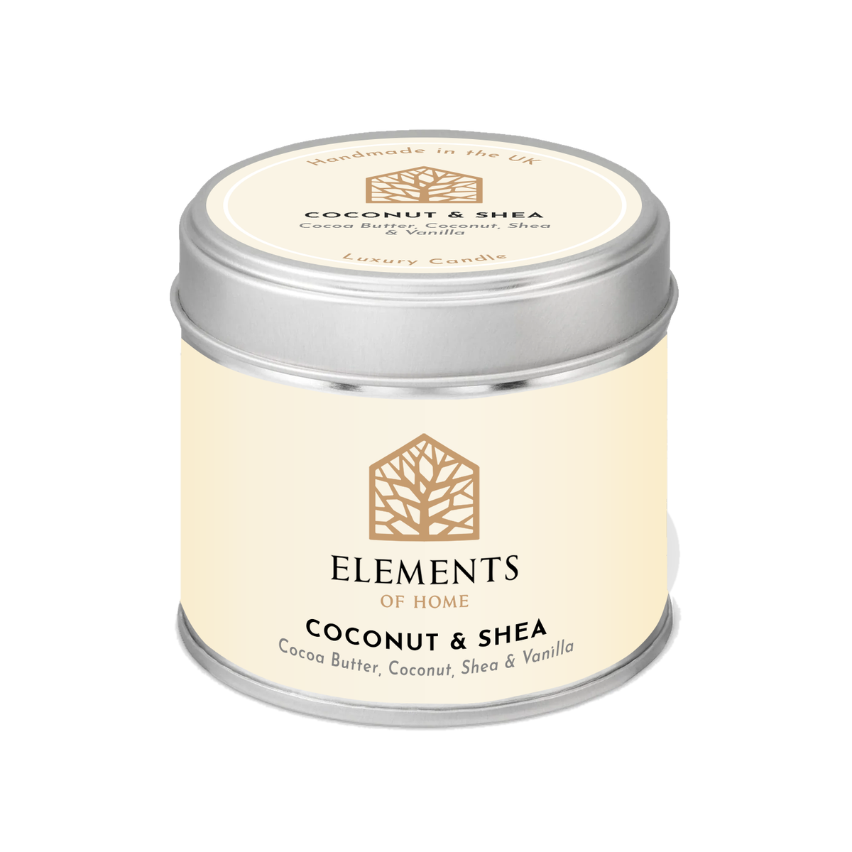 Coconut & Shea scented candle in a 180g tin – Elements of Fragrance