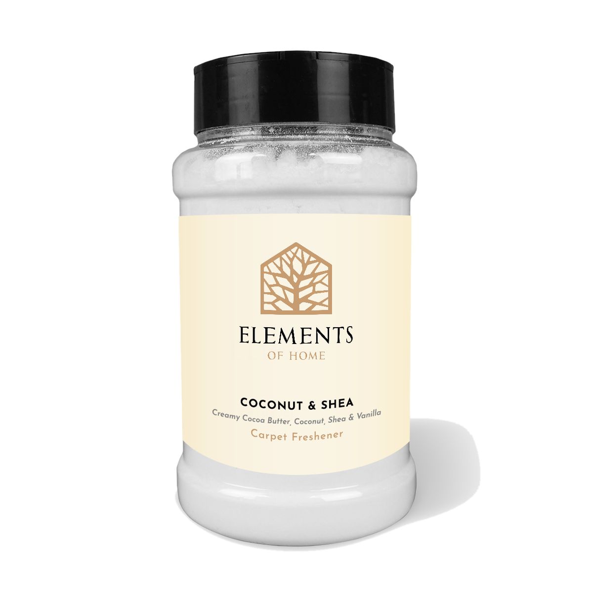 Coconut & Shea scented carpet sprinkles in a shaker tub – Elements of Fragrance
