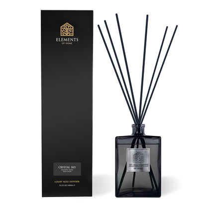 Crystal Sky 1L luxury reed diffuser in a black glass bottle and gift box – Elements of Fragrance