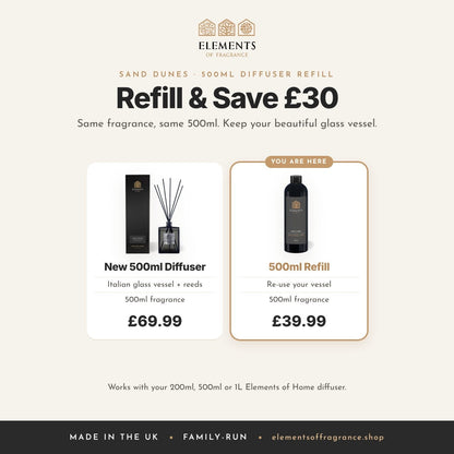 Sand Dunes 500ml Diffuser Refill: refill and save £30 compared with a new 500ml diffuser