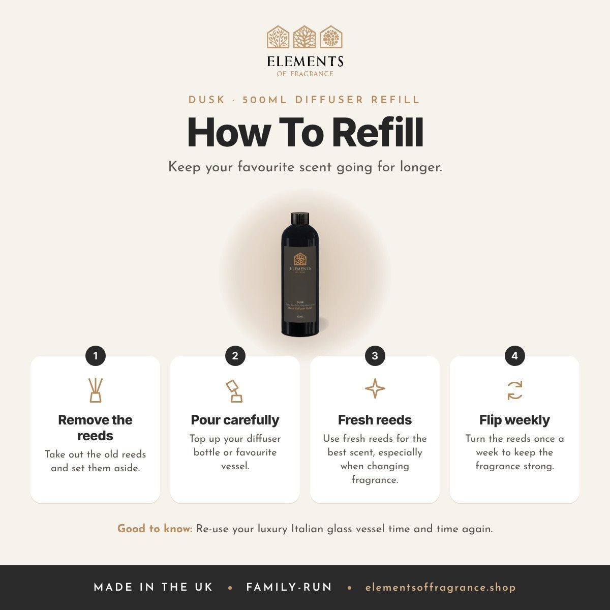 How to use the Dusk 500ml Diffuser Refill