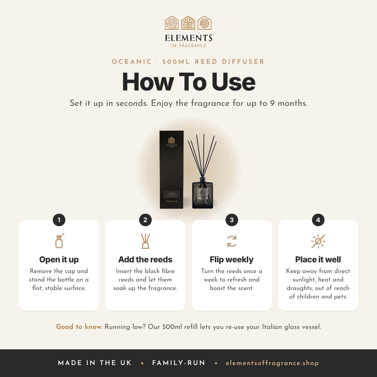 How to use the Oceanic 500ml Reed Diffuser
