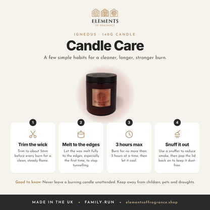 Candle care tips for the Igneous 140g Candle