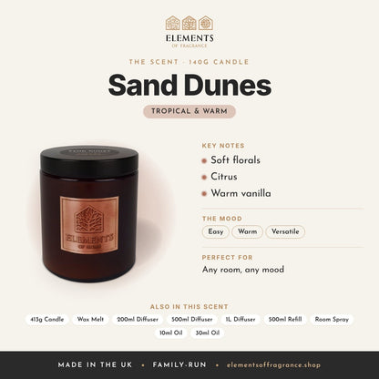 Sand Dunes 140g Candle scent profile: tropical & warm with notes of soft florals, citrus, warm vanilla