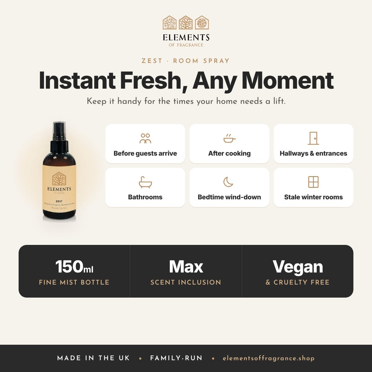 Zest Room Spray: when to spray, before guests, after cooking, hallways, bathrooms and more