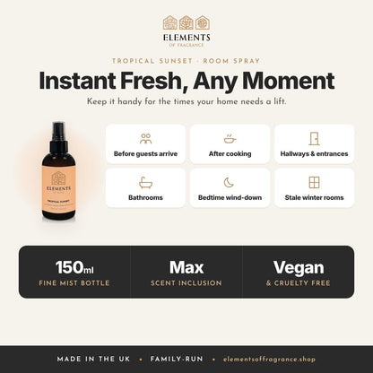 Tropical Sunset Room Spray: when to spray, before guests, after cooking, hallways, bathrooms and more