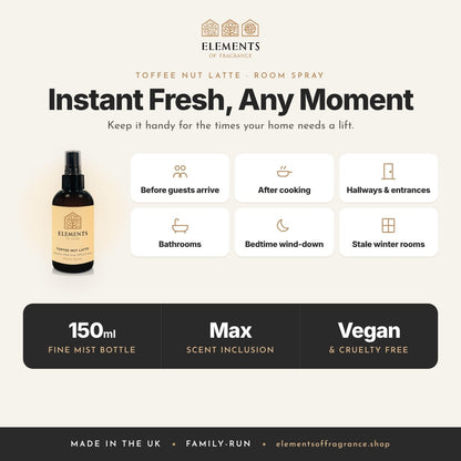 Toffee Nut Latte Room Spray: when to spray, before guests, after cooking, hallways, bathrooms and more