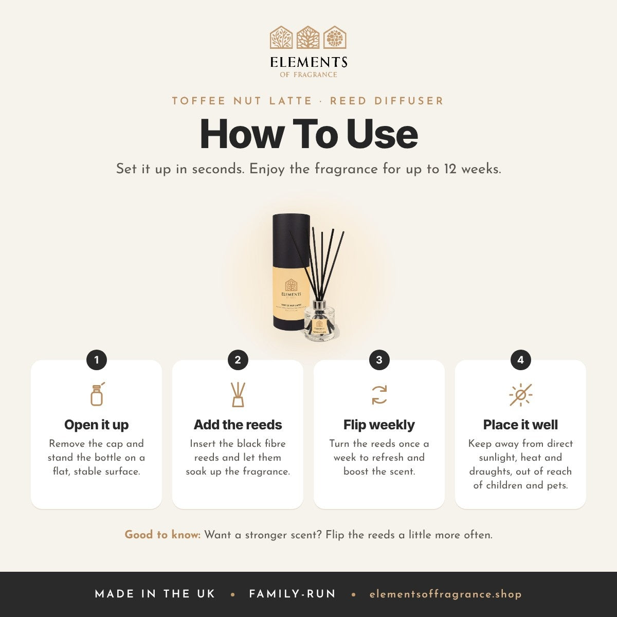 How to use the Toffee Nut Latte Reed Diffuser
