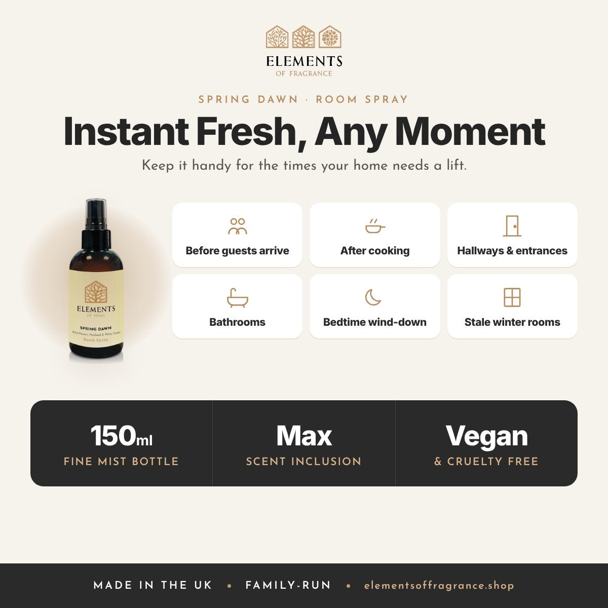 Spring Dawn Room Spray: when to spray, before guests, after cooking, hallways, bathrooms and more
