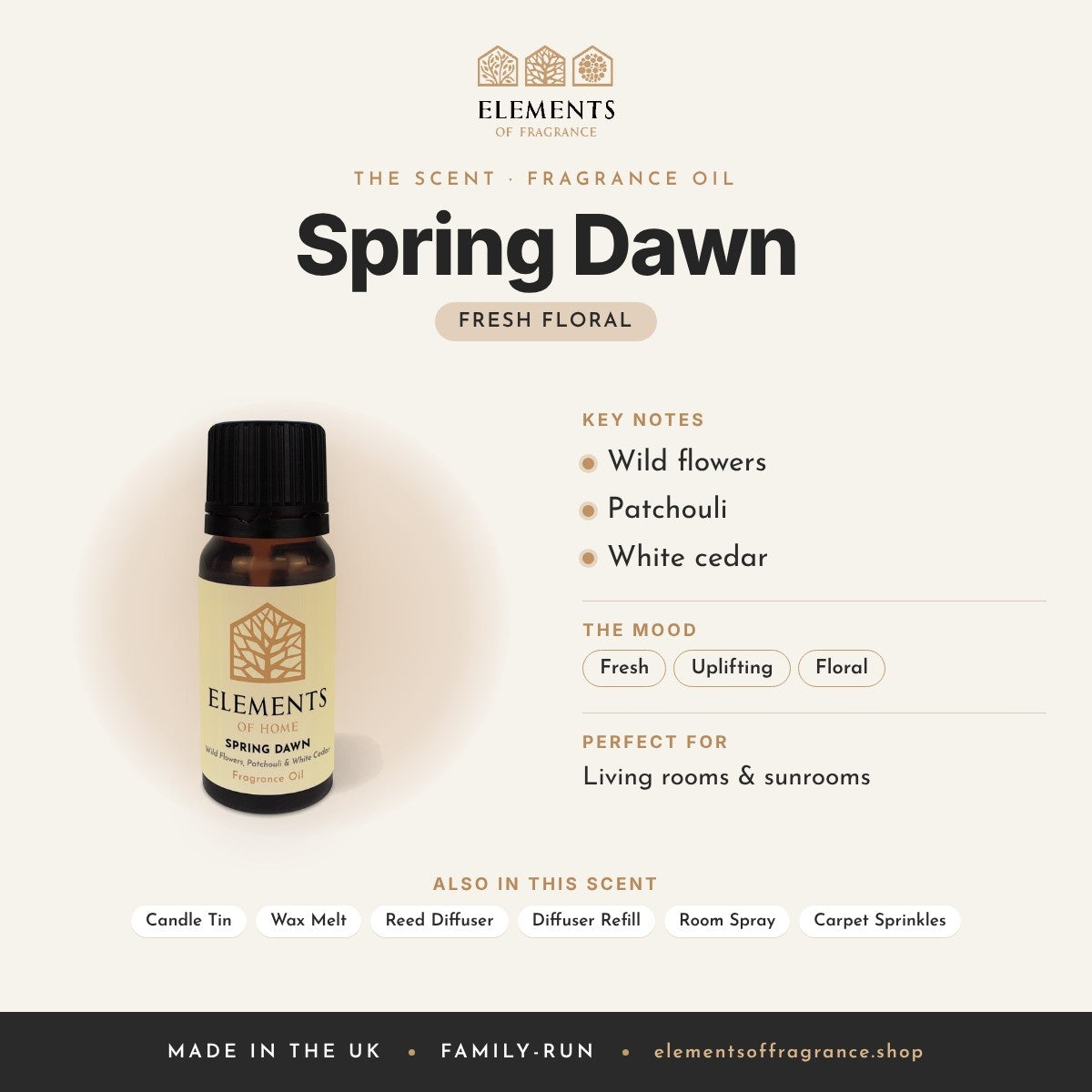 Spring Dawn Fragrance Oil scent profile: fresh floral with notes of wild flowers, patchouli, white cedar