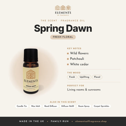 Spring Dawn Fragrance Oil scent profile: fresh floral with notes of wild flowers, patchouli, white cedar
