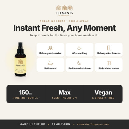 Solar Goddess Room Spray: when to spray, before guests, after cooking, hallways, bathrooms and more