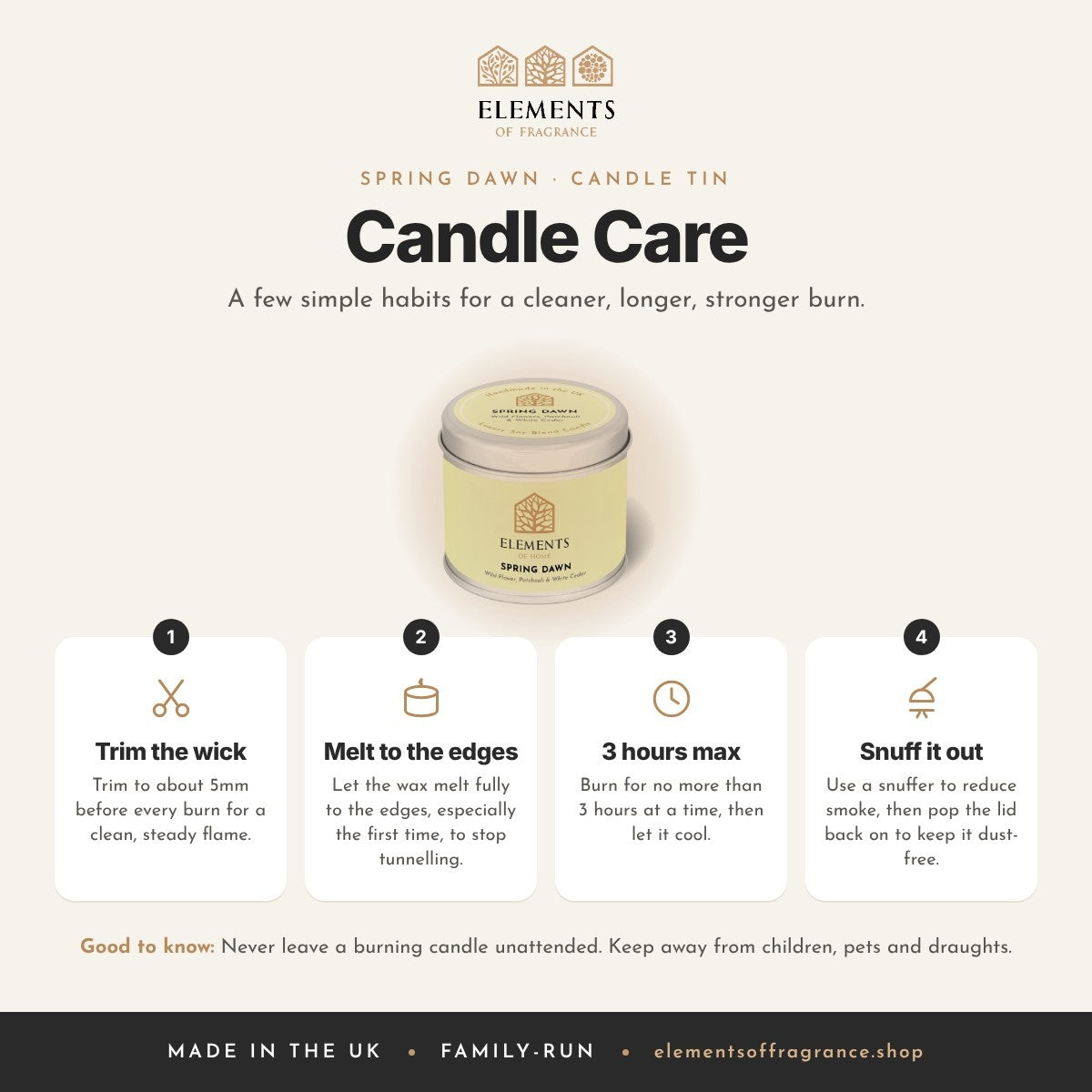 Candle care tips for the Spring Dawn Candle Tin