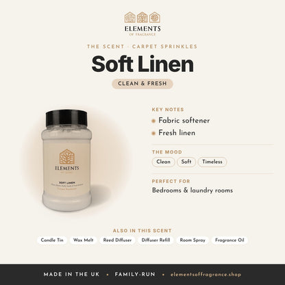 Soft Linen Carpet Sprinkles scent profile: clean & fresh with notes of fabric softener, fresh linen
