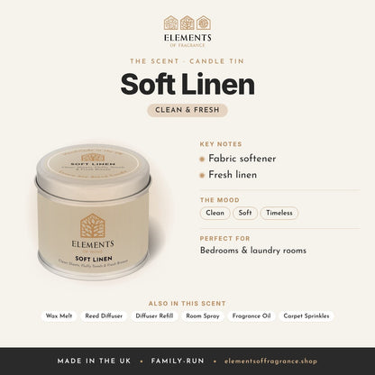 Soft Linen Candle Tin scent profile: clean & fresh with notes of fabric softener, fresh linen