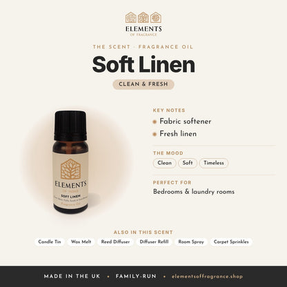 Soft Linen Fragrance Oil scent profile: clean & fresh with notes of fabric softener, fresh linen