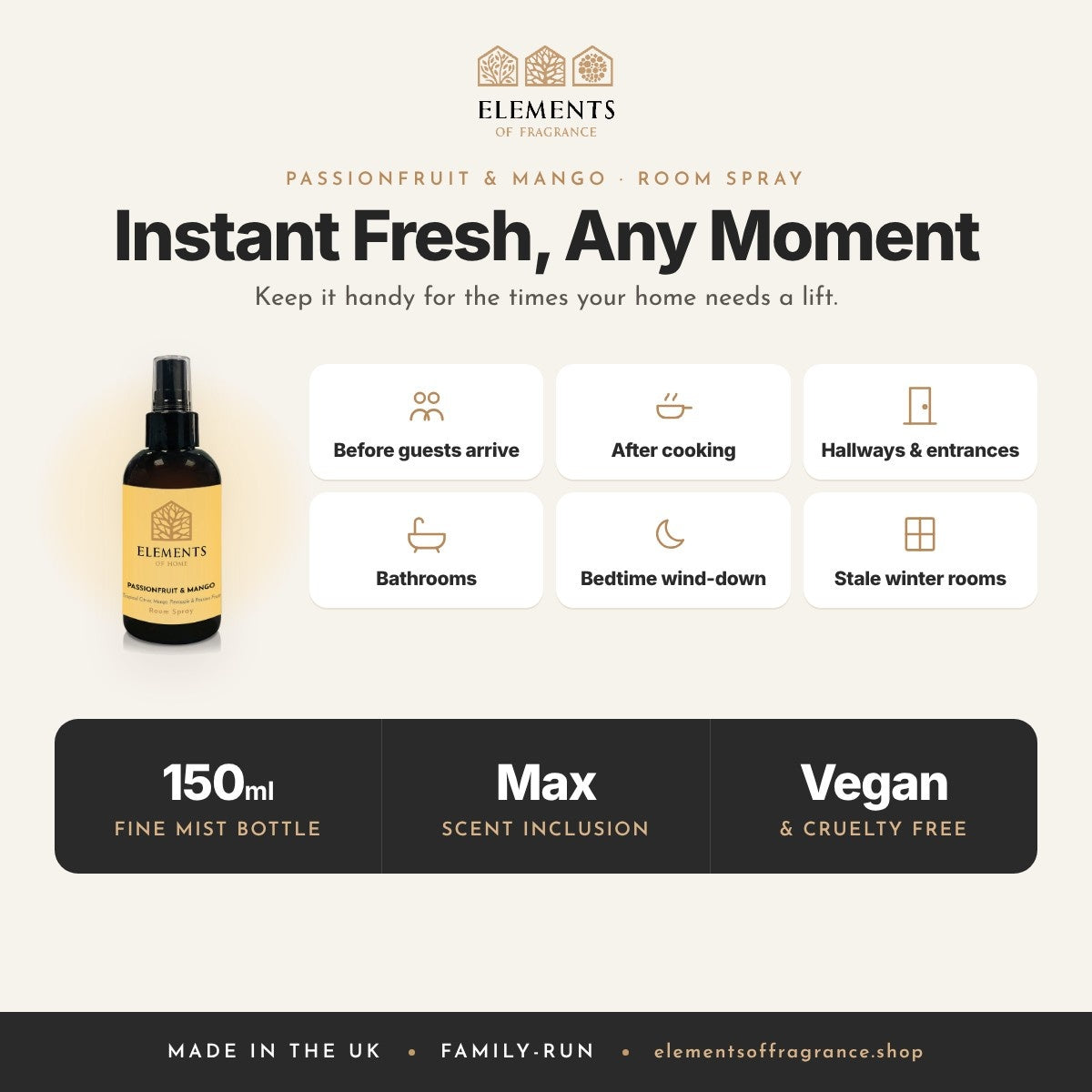 Passionfruit & Mango Room Spray: when to spray, before guests, after cooking, hallways, bathrooms and more