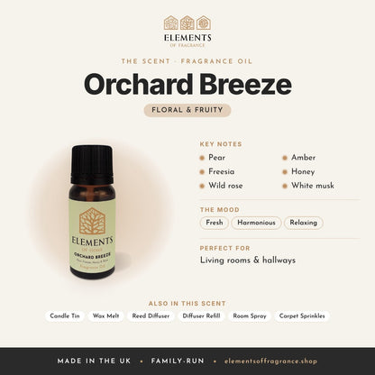 Orchard Breeze Fragrance Oil scent profile: floral & fruity with notes of pear, freesia, wild rose, amber, honey, white musk