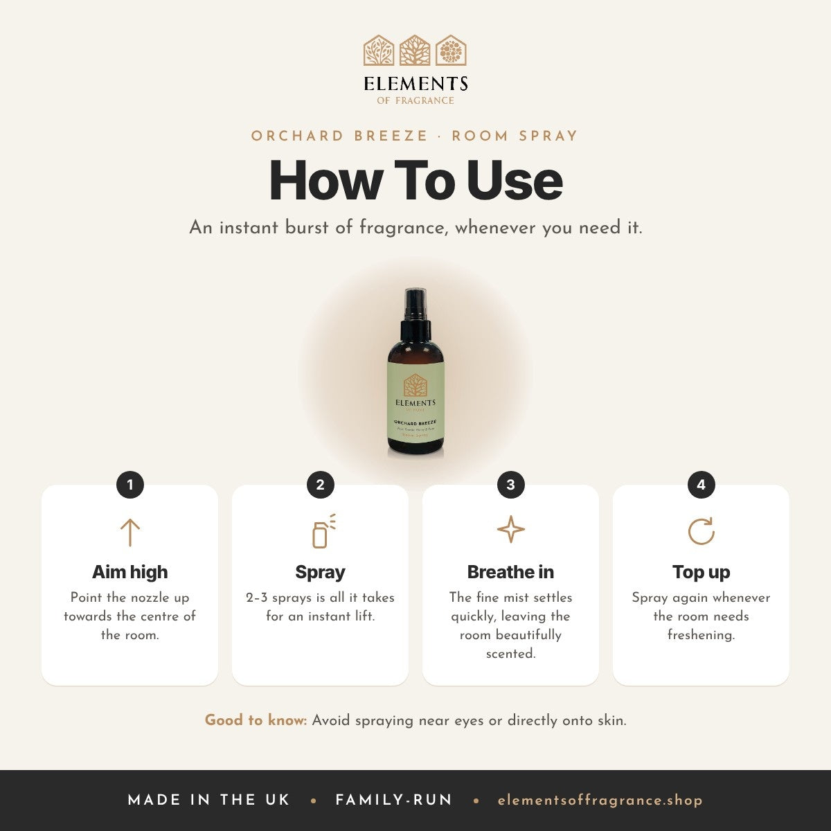 How to use the Orchard Breeze Room Spray