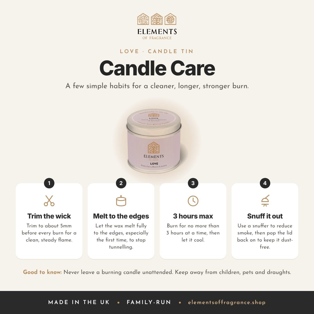 Candle care tips for the Love Candle Tin