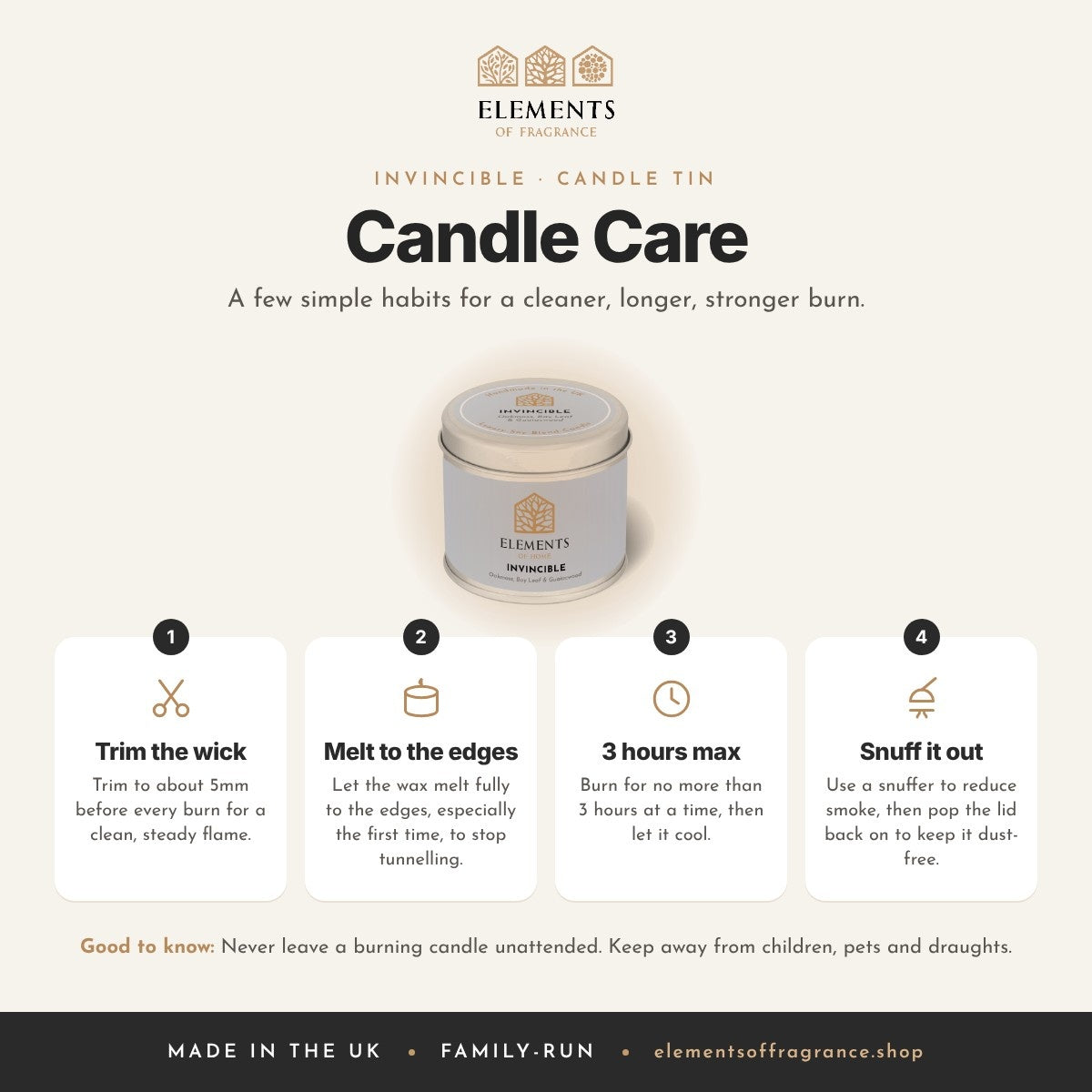 Candle care tips for the Invincible Candle Tin