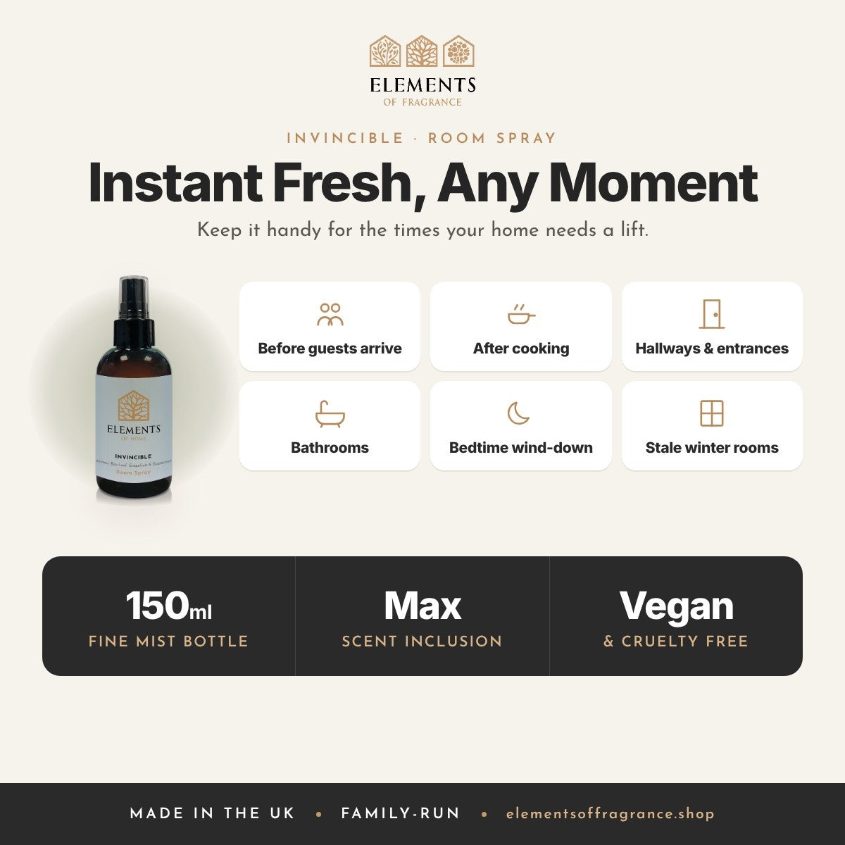 Invincible Room Spray: when to spray, before guests, after cooking, hallways, bathrooms and more