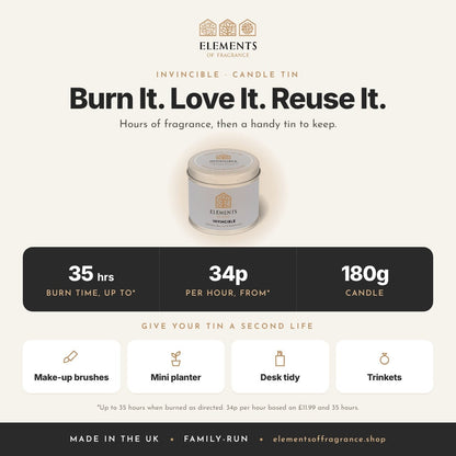 Invincible Candle Tin: up to 35 hours burn time, from 34p per hour, reusable tin