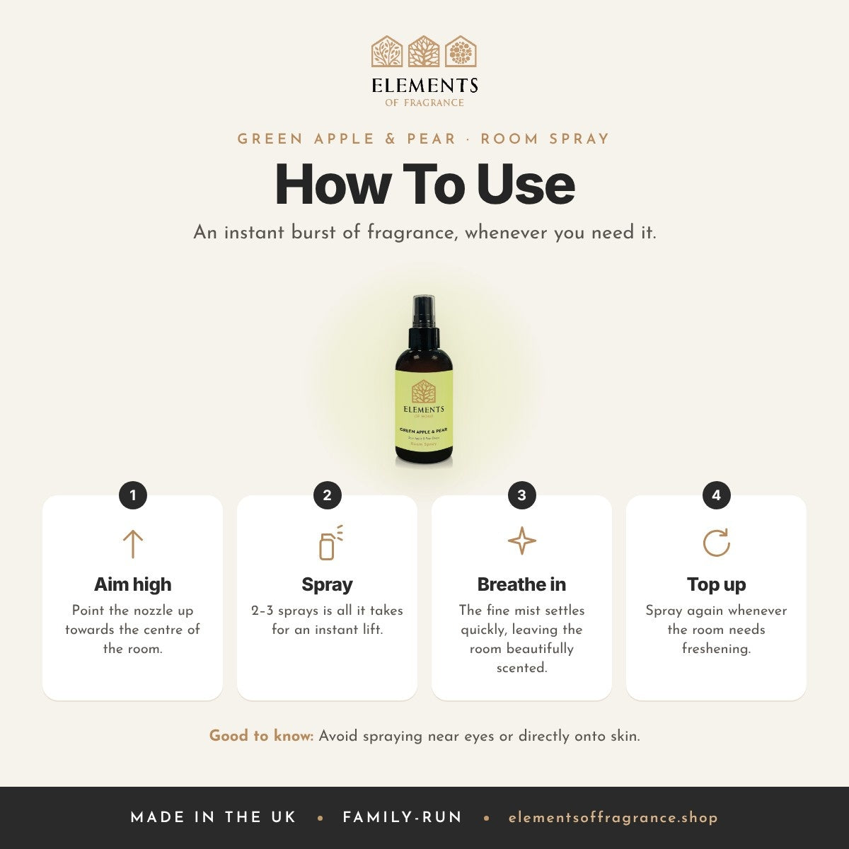 How to use the Green Apple & Pear Room Spray