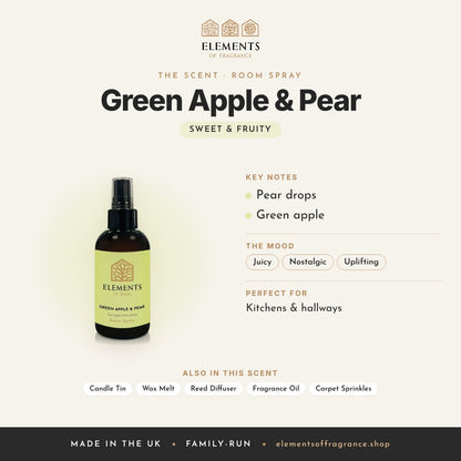 Green Apple & Pear Room Spray scent profile: sweet & fruity with notes of pear drops, green apple