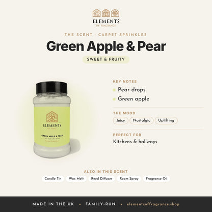 Green Apple & Pear Carpet Sprinkles scent profile: sweet & fruity with notes of pear drops, green apple