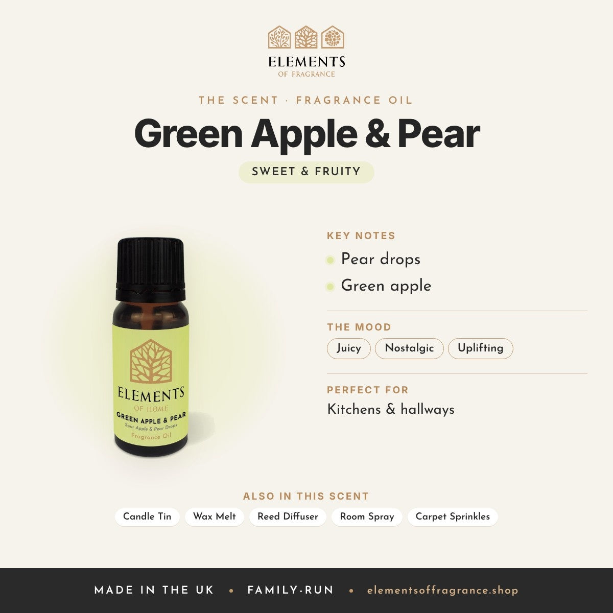 Green Apple & Pear Fragrance Oil scent profile: sweet & fruity with notes of pear drops, green apple
