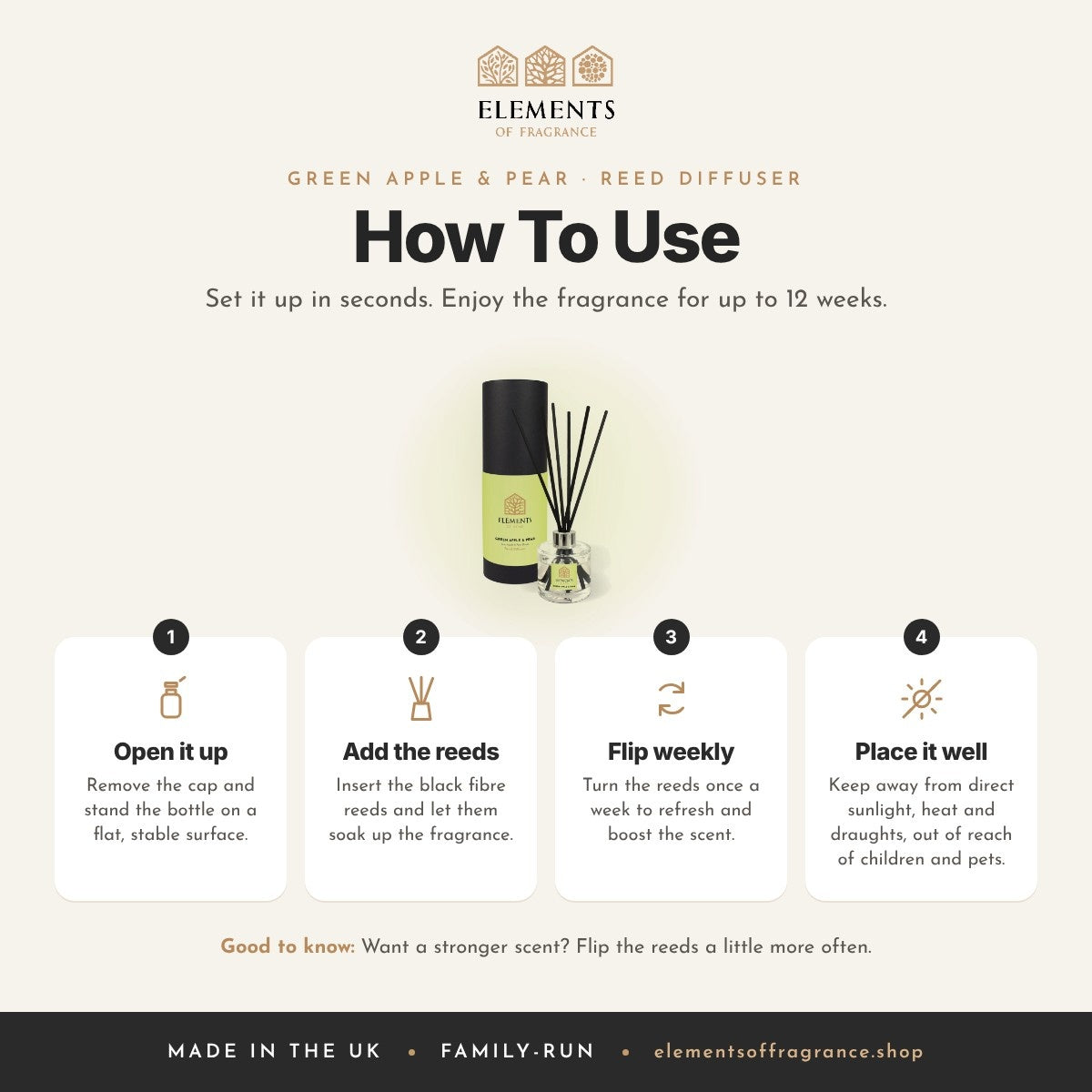 How to use the Green Apple & Pear Reed Diffuser