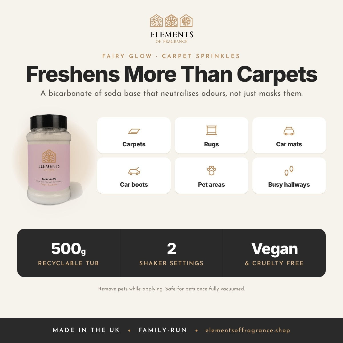 Fairy Glow Carpet Sprinkles: where to use, carpets, rugs, car mats, car boots, pet areas and hallways