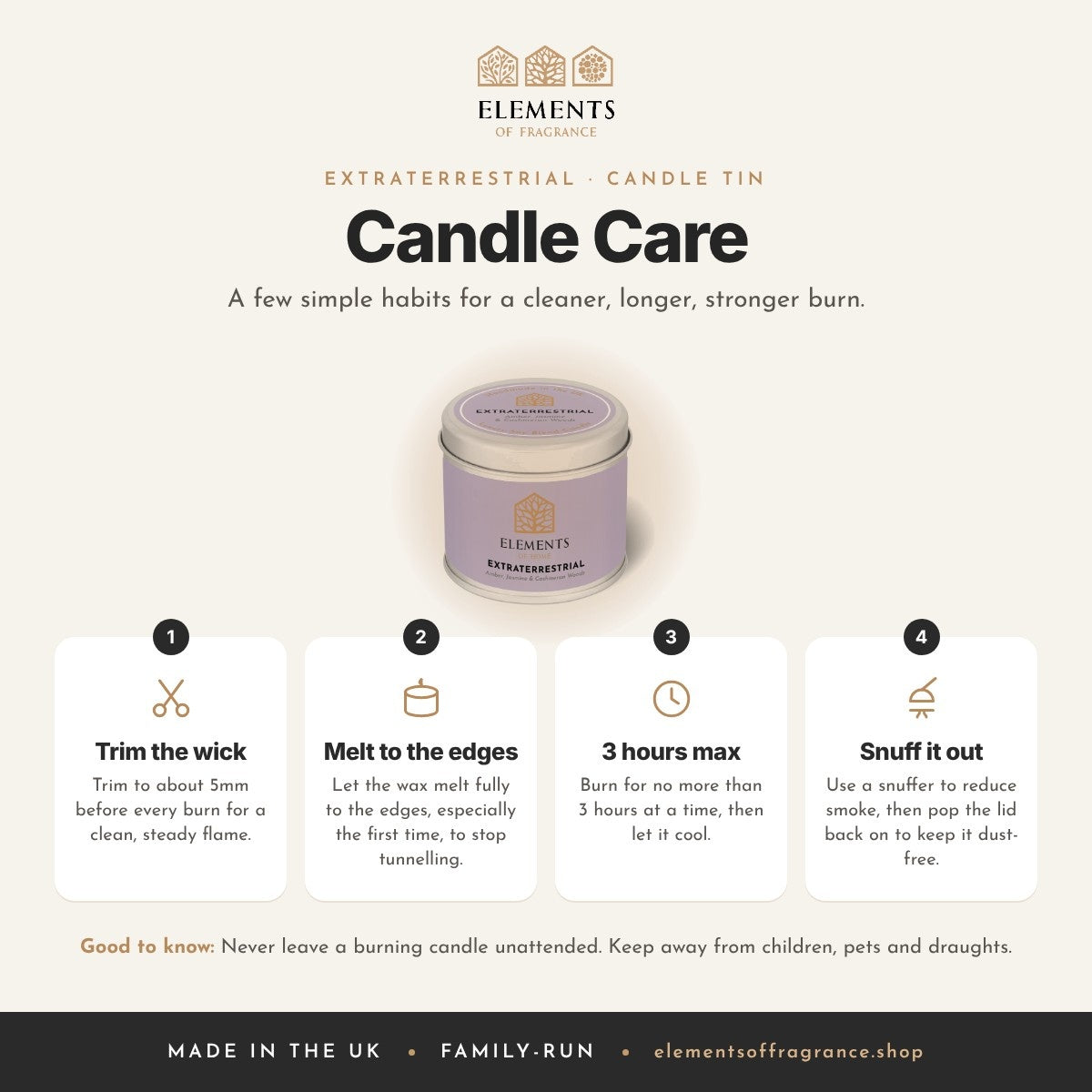Candle care tips for the Extraterrestrial Candle Tin