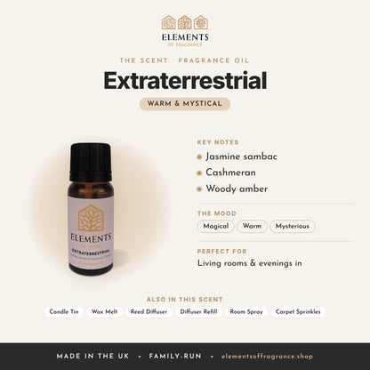 Extraterrestrial Fragrance Oil scent profile: warm & mystical with notes of jasmine sambac, cashmeran, woody amber