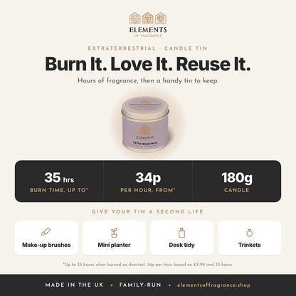 Extraterrestrial Candle Tin: up to 35 hours burn time, from 34p per hour, reusable tin