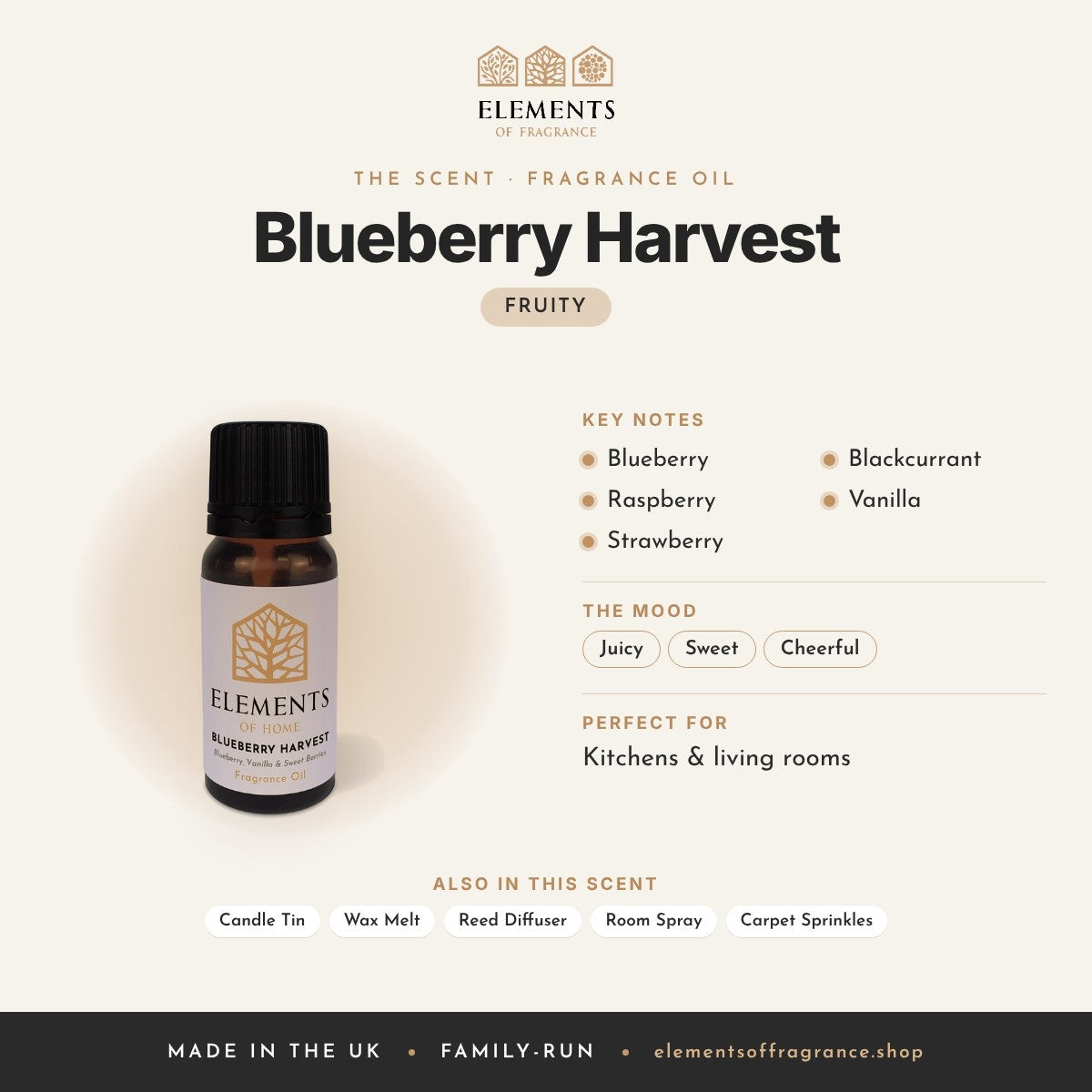 Blueberry Harvest Fragrance Oil scent profile: fruity with notes of blueberry, raspberry, strawberry, blackcurrant, vanilla