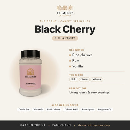 Black Cherry Carpet Sprinkles scent profile: rich & fruity with notes of ripe cherries, rum, vanilla