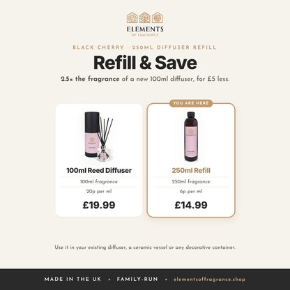 Black Cherry 250ml Diffuser Refill: refill and save, 2.5 times the fragrance of a 100ml diffuser for £5 less