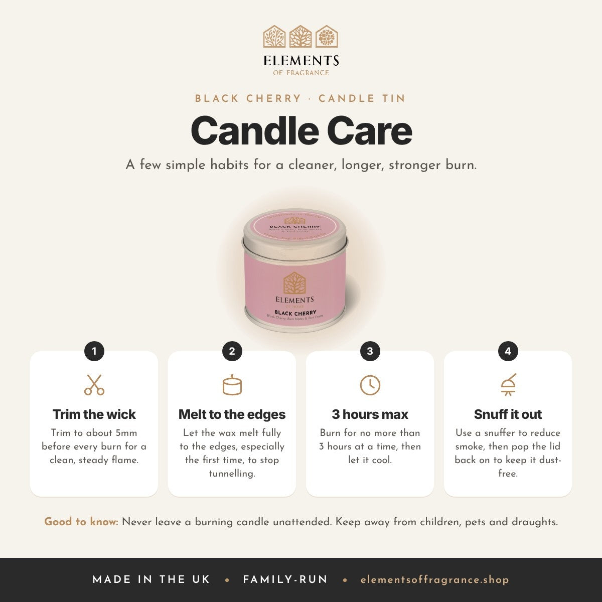 Candle care tips for the Black Cherry Candle Tin